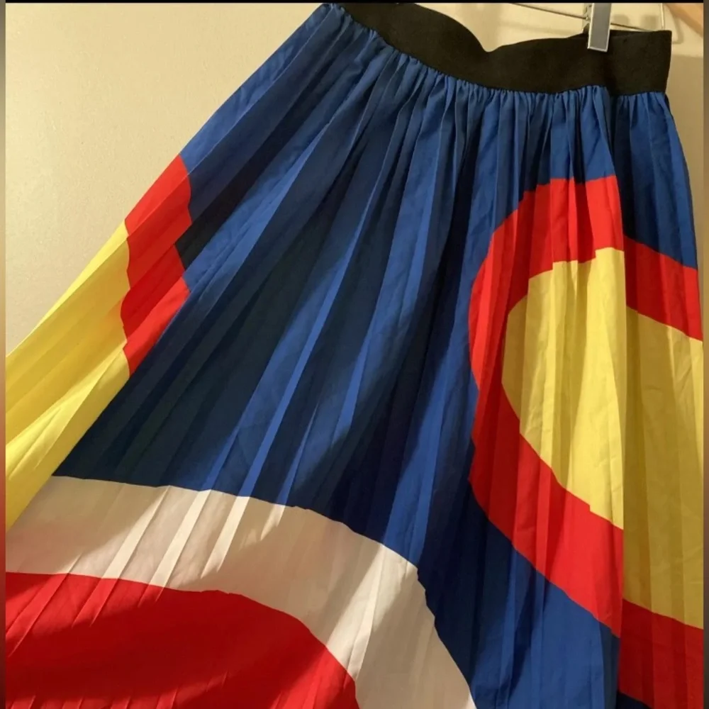 Retro Color Block Pleated Midi Skirt Size Small - Picture 6 of 6